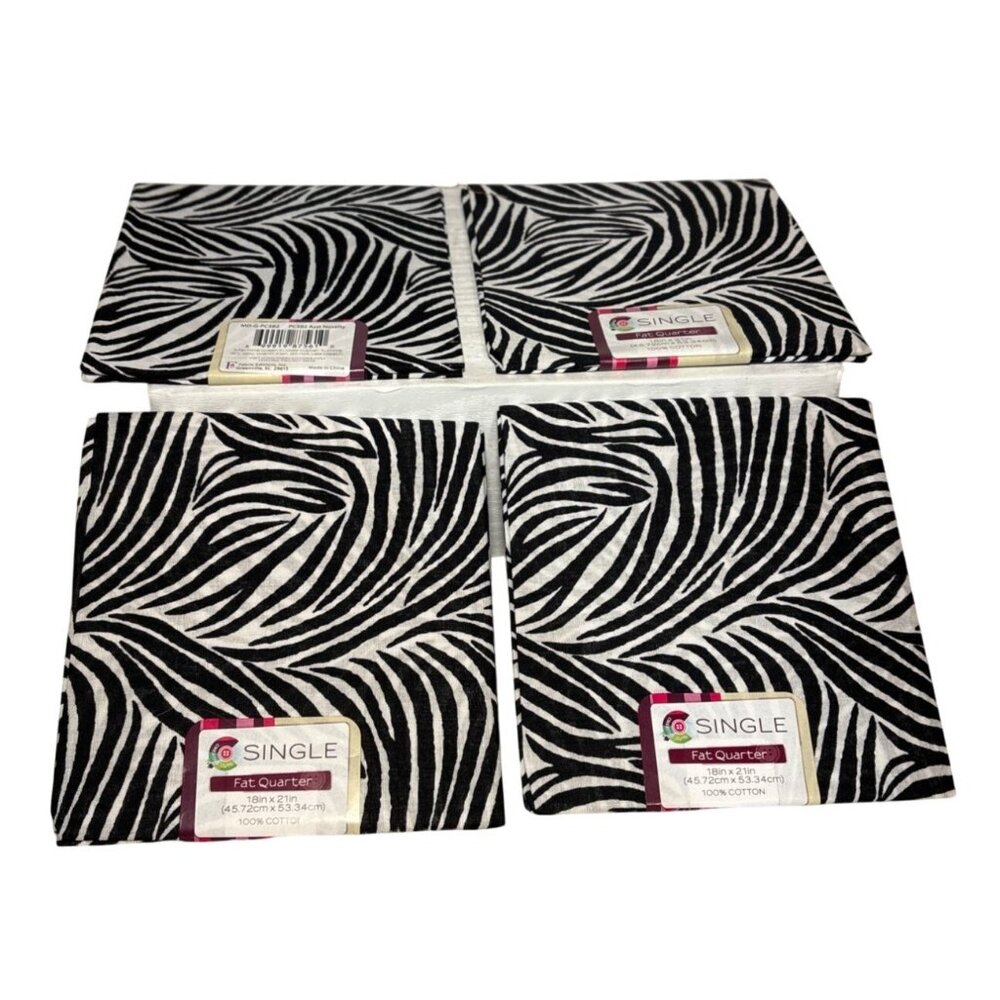 Zebra Print Cotton Fat Quarter Fabric Bundle 4 Pcs 18x21" Quilting Sewing Crafts